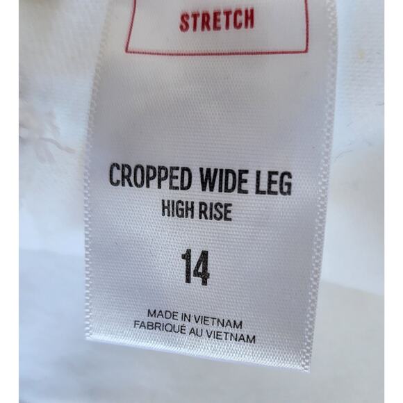 Express White High-Rise Wide Leg Cropped Stretch Plus Pant 14 Raw Hem Button Fly - Picture 5 of 8